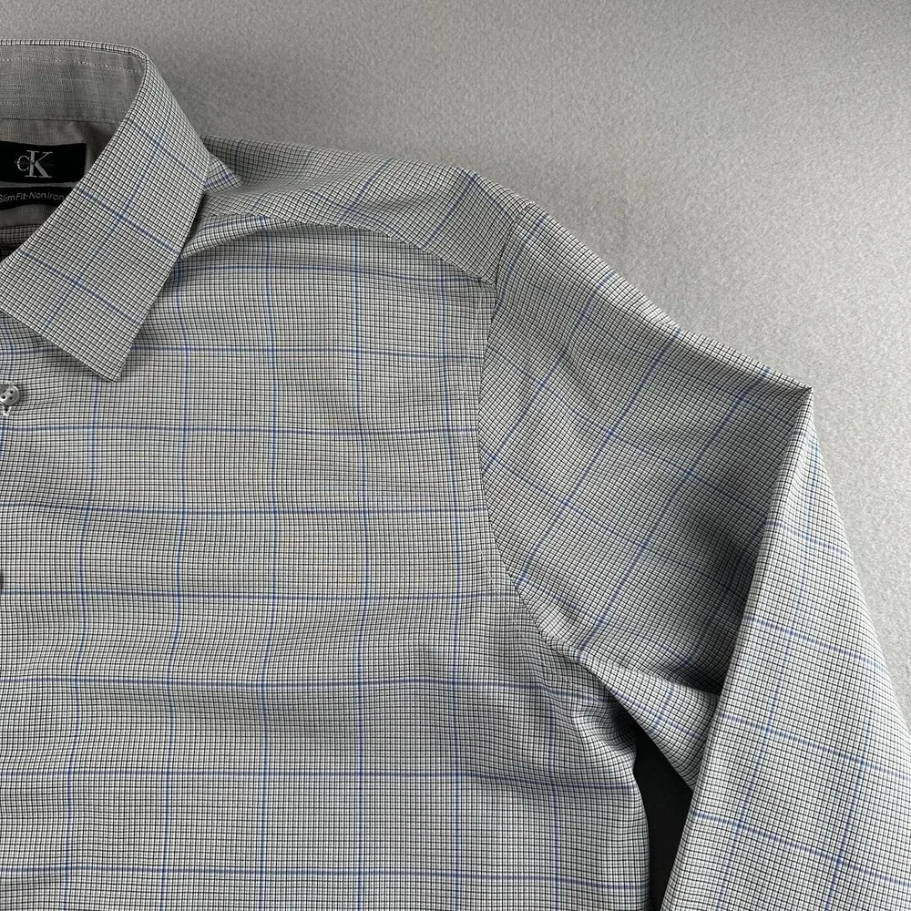Calvin Klein Men's Gray Slim Fit NonIron Size XL (17-36/37) Dress Shirt